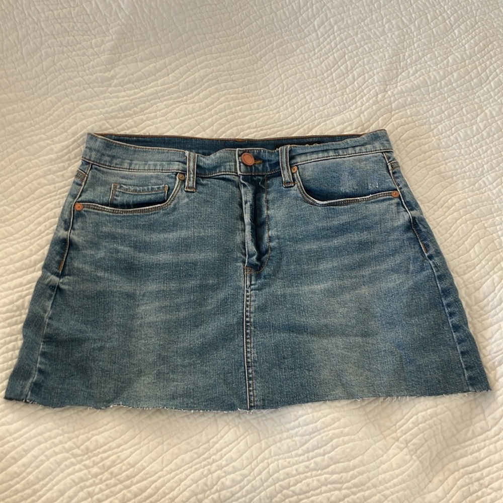 Blank NYC distressed denim jean mini skirt